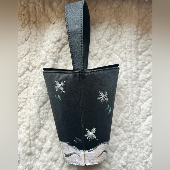 NEW Old Stock Artisan Signed Hand-painted Snowman Winter Bag Purse Black Satin - Picture 8 of 8